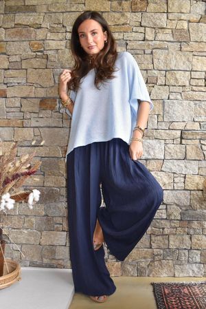 Cyril Crinkelle Wide Leg Pant Navy
